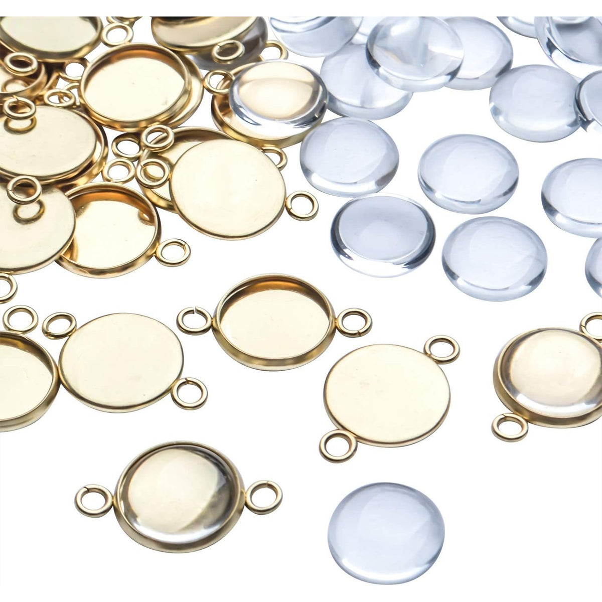 Pendant Blanks,30 Pcs 12mm Stainless Steel Bezel Pendant Double Holes Connector Trays Pendant Blanks with Clear Glass Cabochons for Photo Pendant Craft Jewelry Making