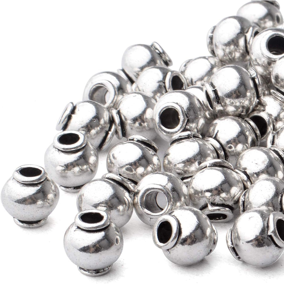 50pcs 8mm Antique Silver Lantern Shape Alloy Tibetan Beads Round Spacer Beads for Jewelry Making