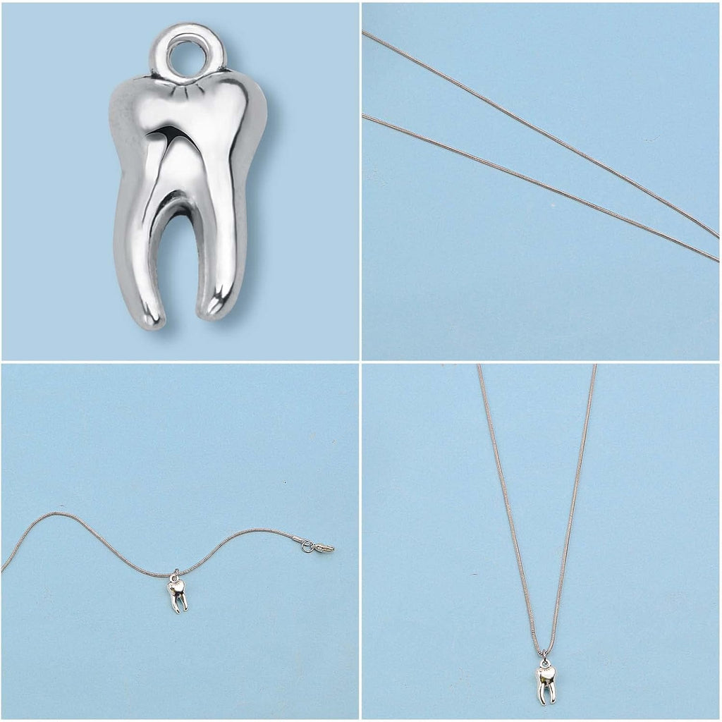 50 Pieces Antique Silver Tooth Pendant Charms Alloy Heathy Teeth Dangle Charms Hanging Ornaments Links for DIY Necklace Bracelet Jewelry Making Supplies