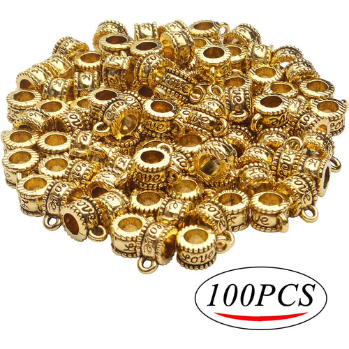 100pcs Antique Gold Bail Beads Tibetan Alloy Bail Tube Spacer Bead Connector Hanger Beads for Bracelet Necklace Pendant Jewelry Making