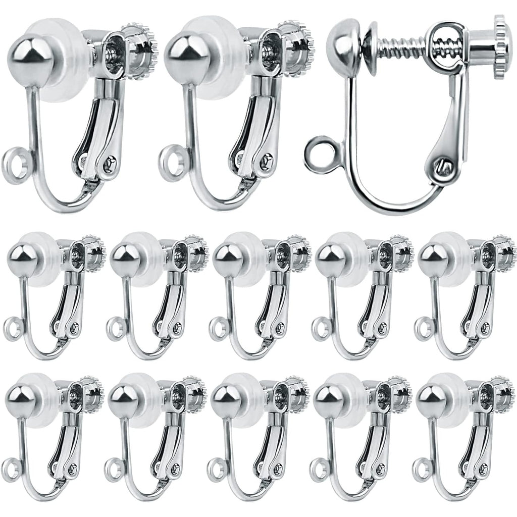 24pcs Silver Plated Clip-on Earring Converters Brass Screw Back Earwire Non Pierced Earring Components with Loop and 24pcs Anti-Pain Pads for DIY Earrings Jewelry Making