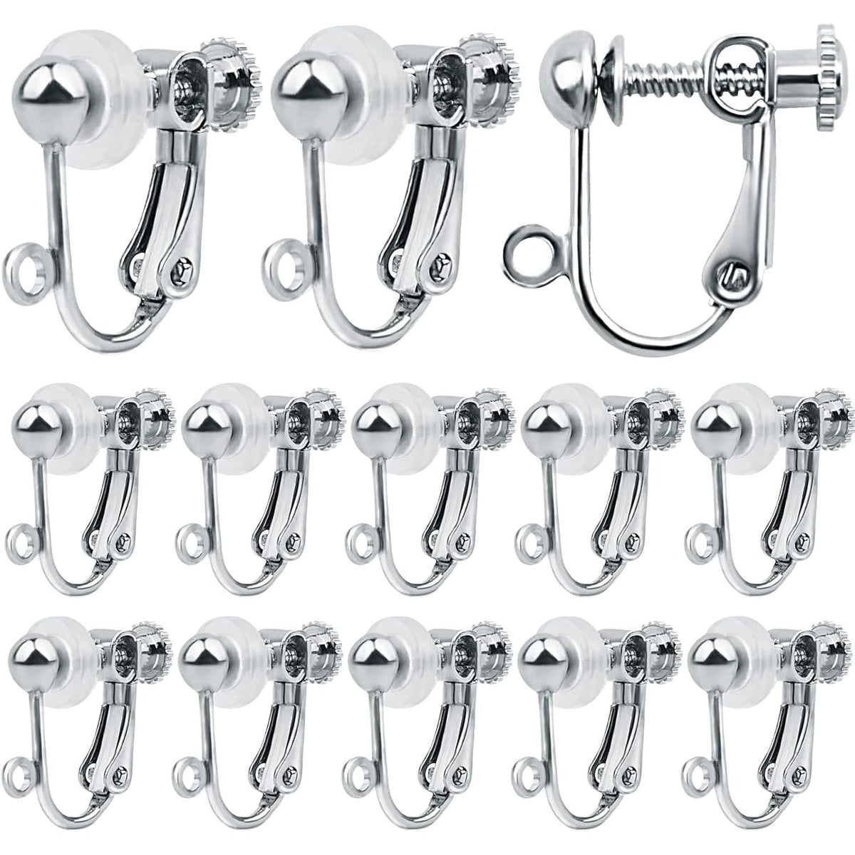 24pcs Silver Plated Clip-on Earring Converters Brass Screw Back Earwire Non Pierced Earring Components with Loop and 24pcs Anti-Pain Pads for DIY Earrings Jewelry Making