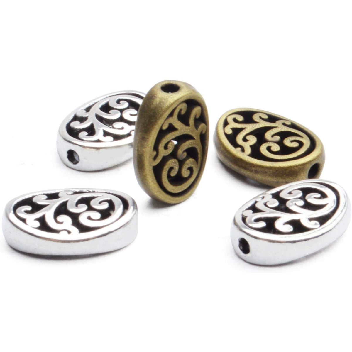 60pcs Antique Silver Bronze Tree of Life Oval Loose Charm Beads for DIY Craft Bracelet Necklace Making, 9x12mm