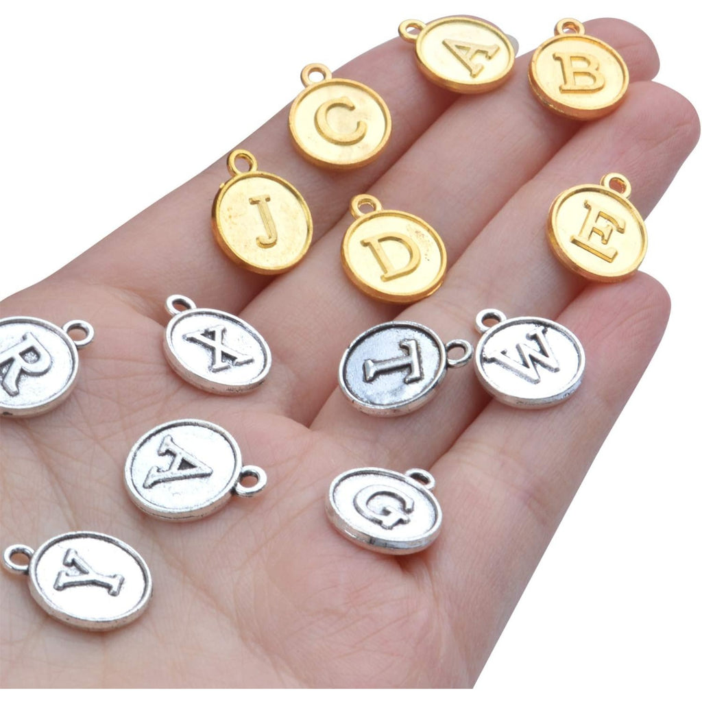 4 Sets(104 pcs) Alloy A-Z Initial Alphabet Letter Mixed Charms Pendants for DIY Jewelry Making,Bracelet and Crafting