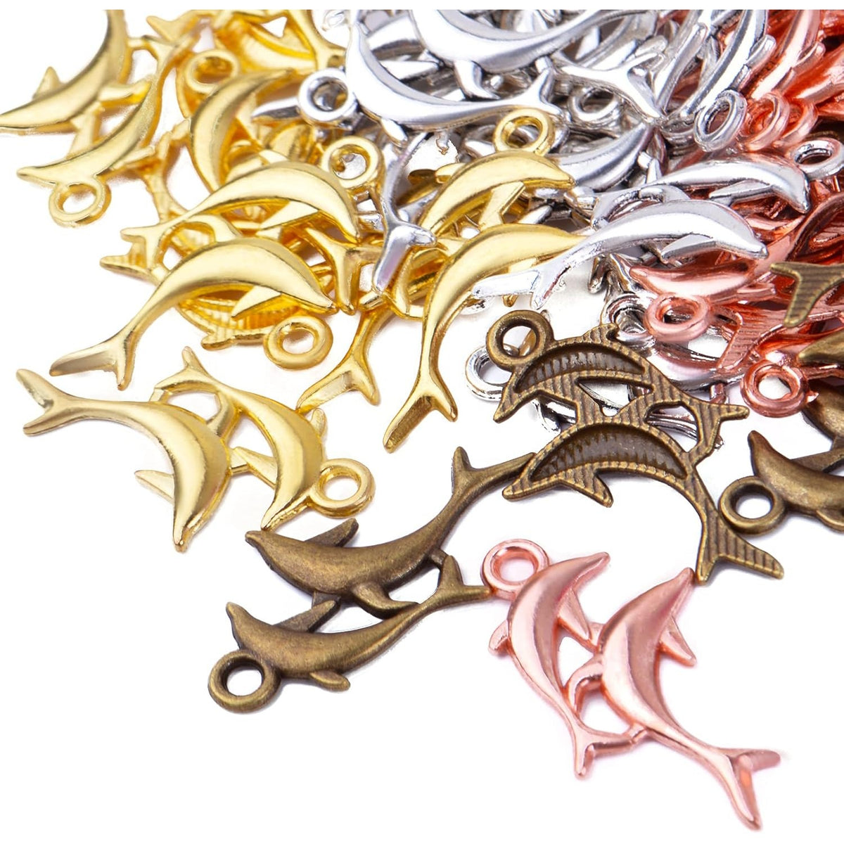 100pcs 4 Colors Dolphin Charms Pendants Fish Charms Vintage Animal Pendant Charm for DIY Necklace Bracelet Jewelry Making Accessories