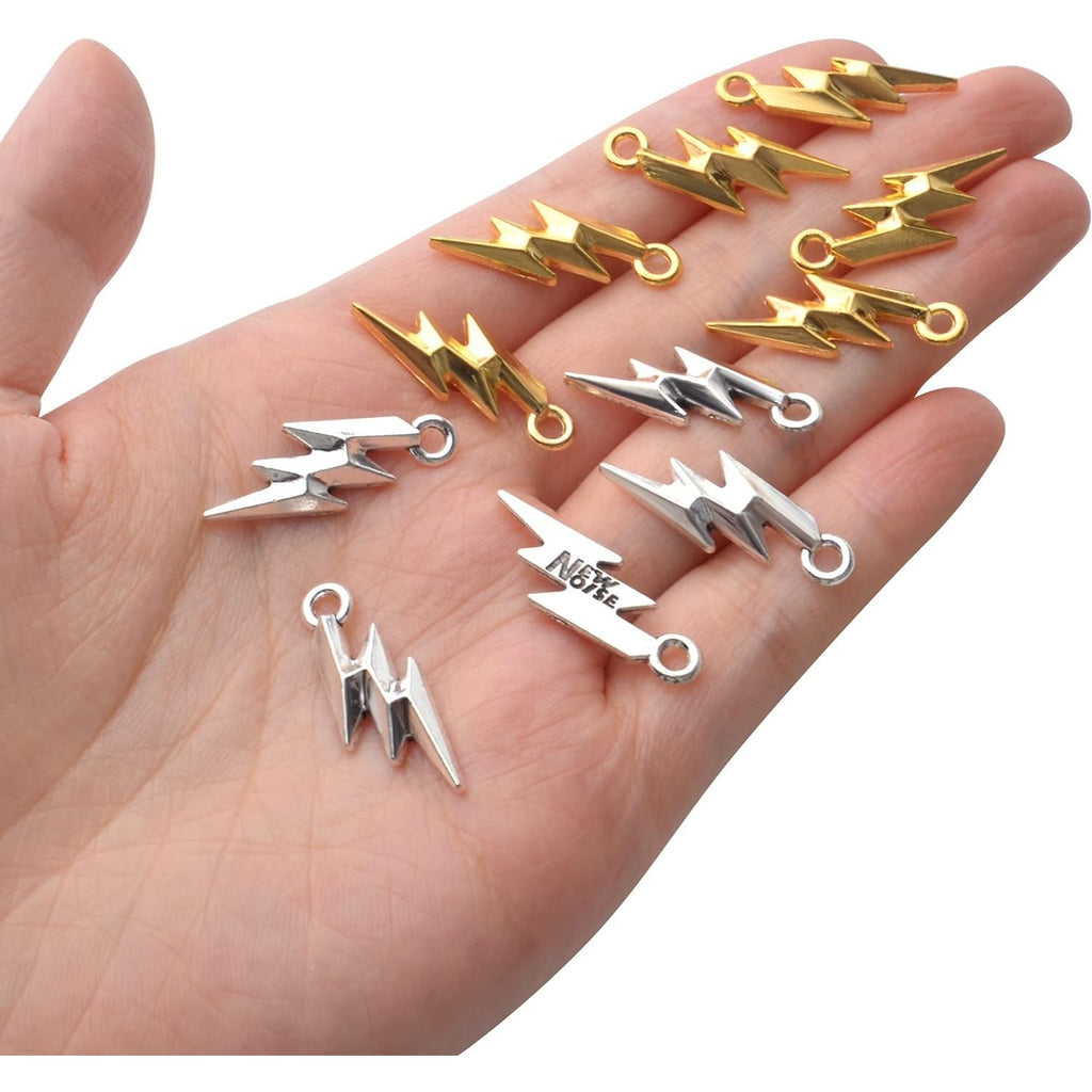 60pcs Flash Shape Charms Lightning Bolt Pendants Alloy Flash Lightning Charm Celestial Charms for Earrings Necklace DIY Jewelry Making Accessory