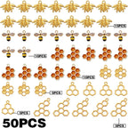 50pcs Honeycomb Bee Charms Enamel Rhinestone Alloy Honeybee Charms Pendants for DIY Necklace Earrings Bracelet Jewelry Making Accessories