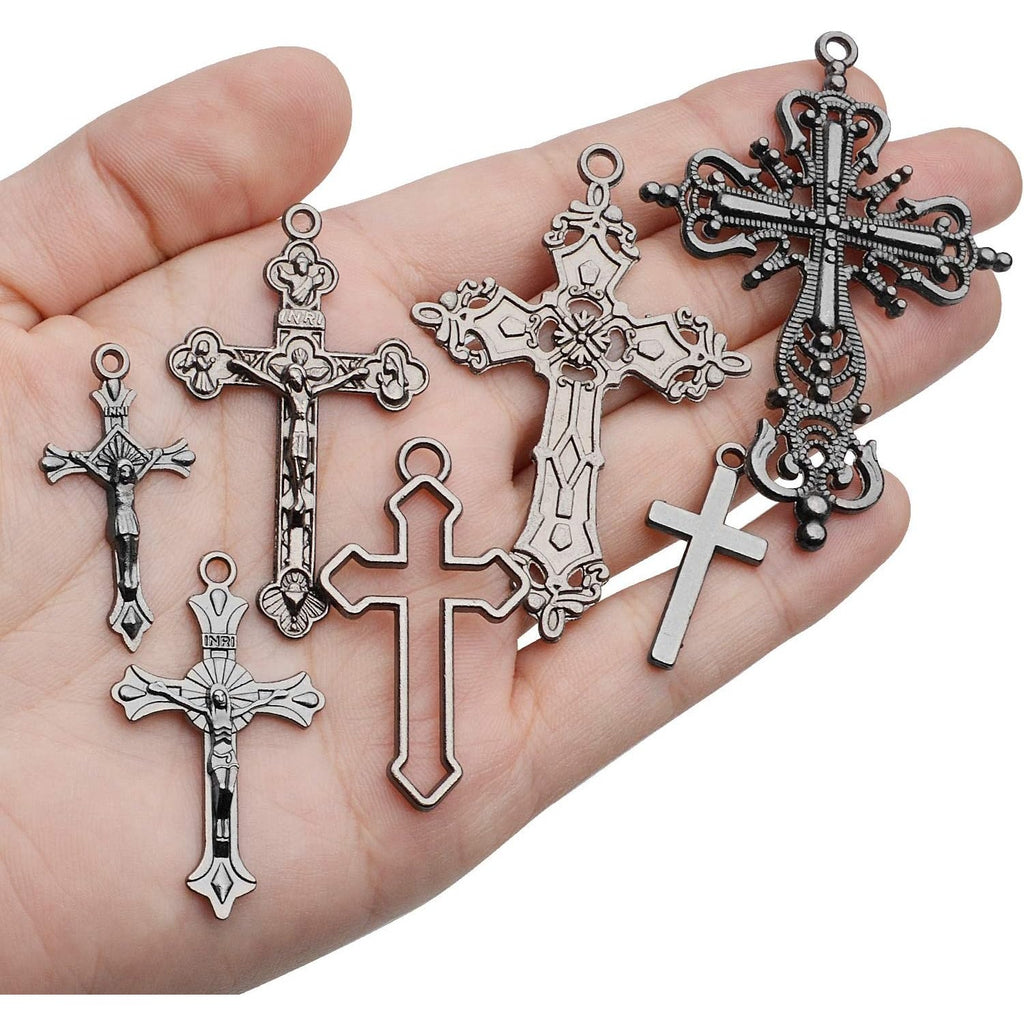 100g Rosary Cross Charms Alloy Rosary Center Charm Jewelry Charms Crucifix Cross Pendants for Necklace Earring DIY Jewelry Making Crafts Supplies