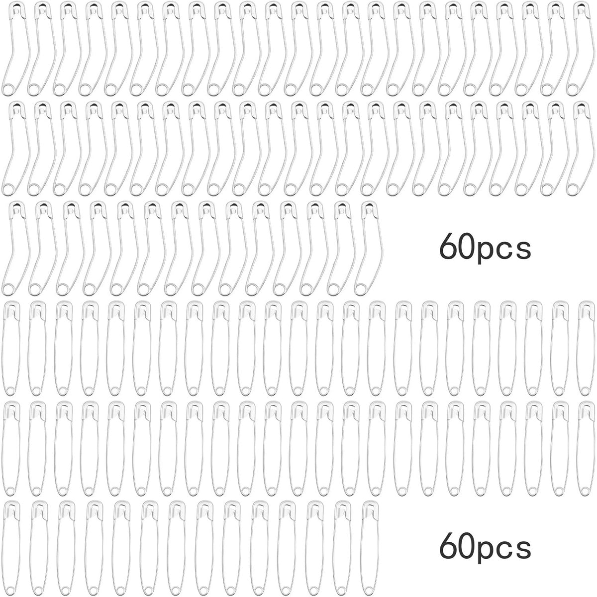 120pcs Silver Curved Safety Pins Metal Straight Safety Pins Rust-Resistant Quilting Basting Pins Bulk for Clothes Sewing Handicrafts Home Office Uses, 2 Styles
