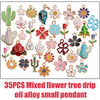 Enamel Charms Bulk, 35pcs Assorted Enamel Gold Plated Plant Charms Tree Leaf Flower Rose Cactus Pendants DIY Craft Supplies Accessory for Necklace Bracelet Jewelry Making Findings