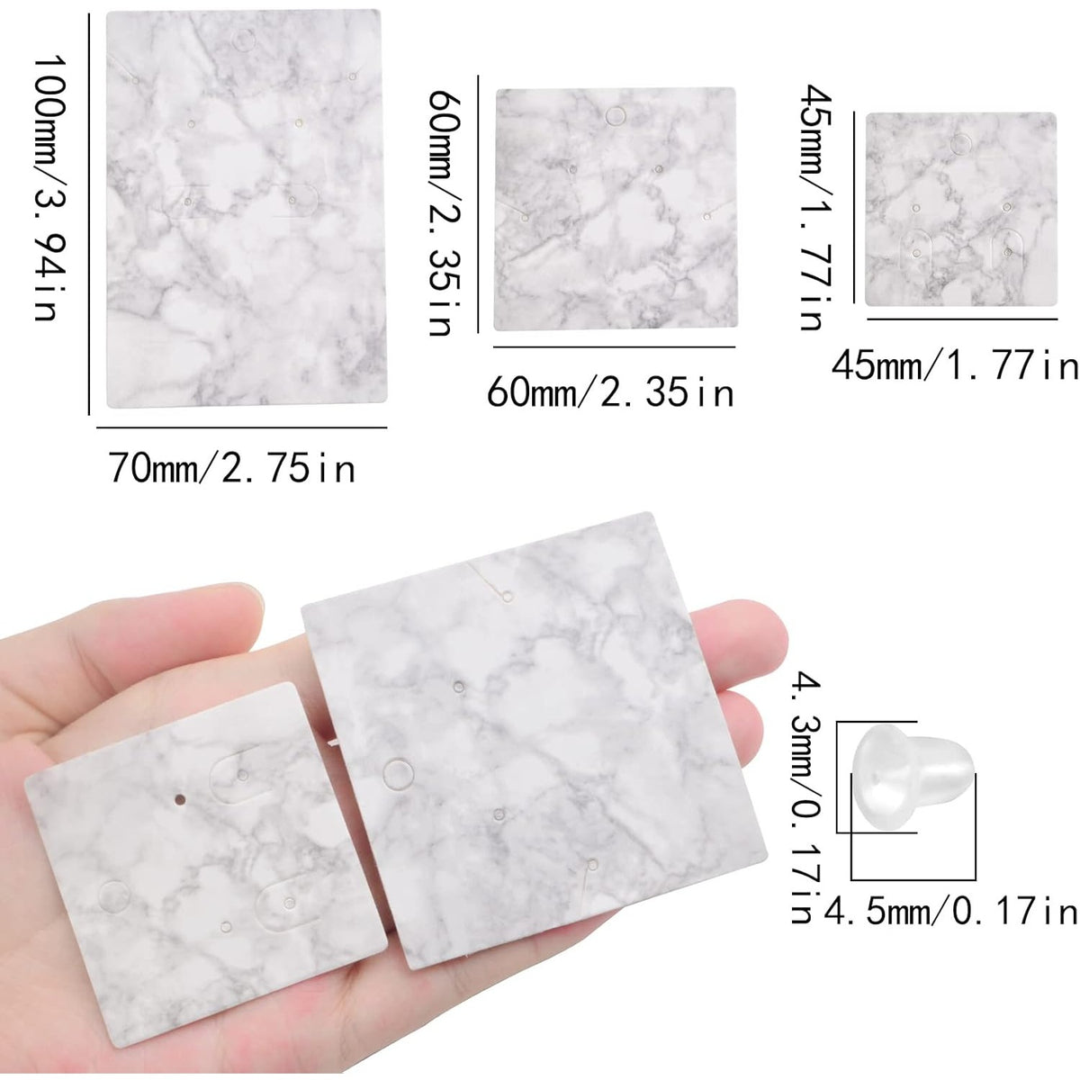 500pcs Marble Design Earring Card Display Holder Set, 120pcs 3 Styles Marble Display Cards and 380pcs Clear Silicone Earring Backs for DIY Jewelry Display Packing Supplies