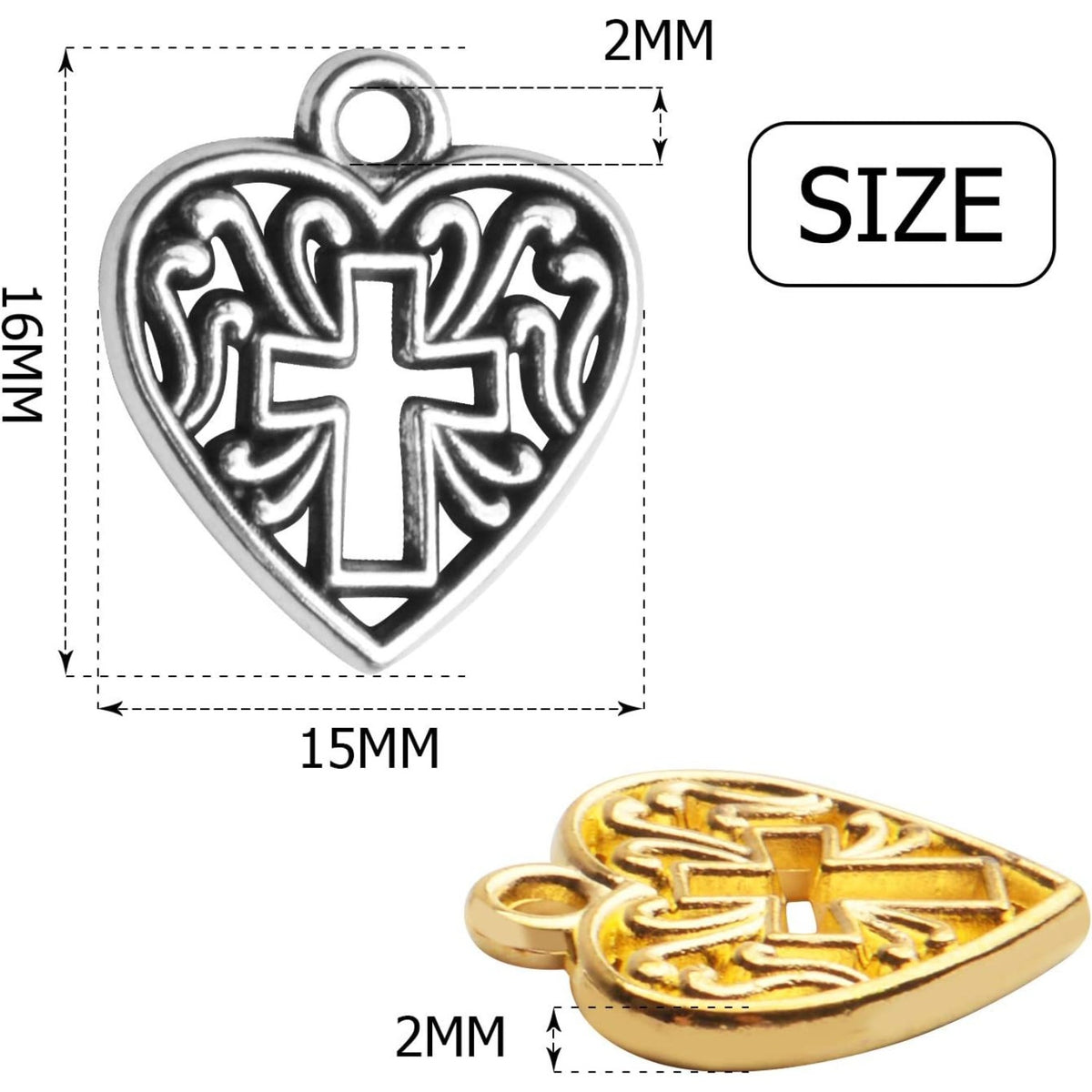 50pcs 16mm Alloy Heart Cross Charms Hollow Love Heart Charms Tibetan Heart Charms Jewelry Charms Pendant for DIY Jewelry Making Crafts Making