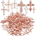 100g Craft Supplies Alloy Rose Gold Jesus Christ Cross Charms Rosary Center Charm Crosses Charms Pendants for Necklace DIY Jewelry Making, Mixed Styles