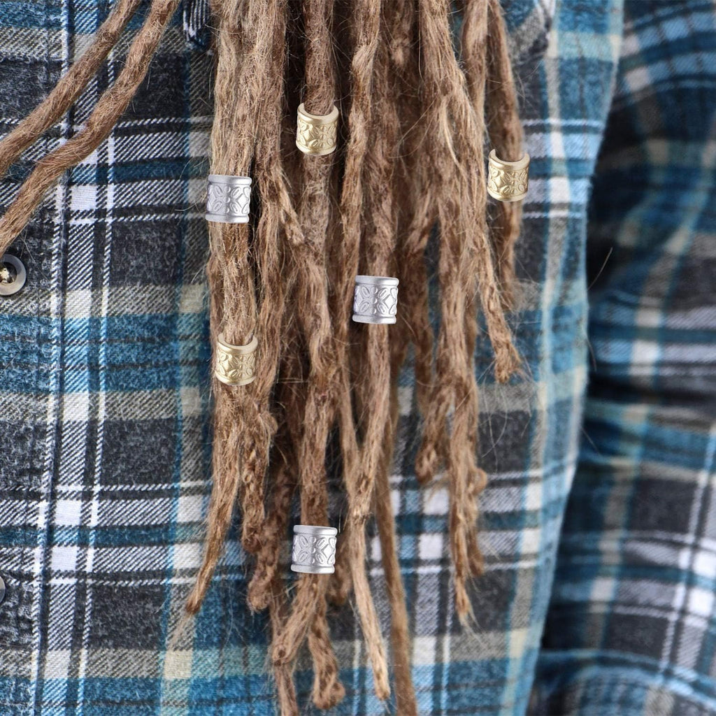Hair Tube Beads,100pcs Golden and Silver Hair Dreadlock Beads Plastic Braid DIY Beads Large Hole Beads for Men Women Hair Beard Moustache Decoration,9x9x6mm