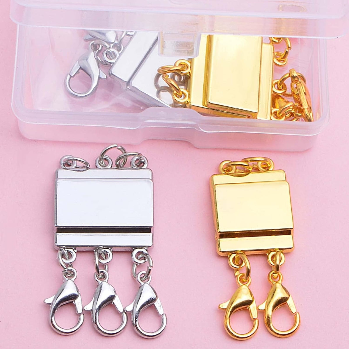 4pcs 2 Sizes Multiple Layering Necklace Clasp Connectors Multi Strands Slide Clasp Lock Magnetic Tube Clasps with A Box for Layered Bracelet Jewelry Craft Making, 2 Colors
