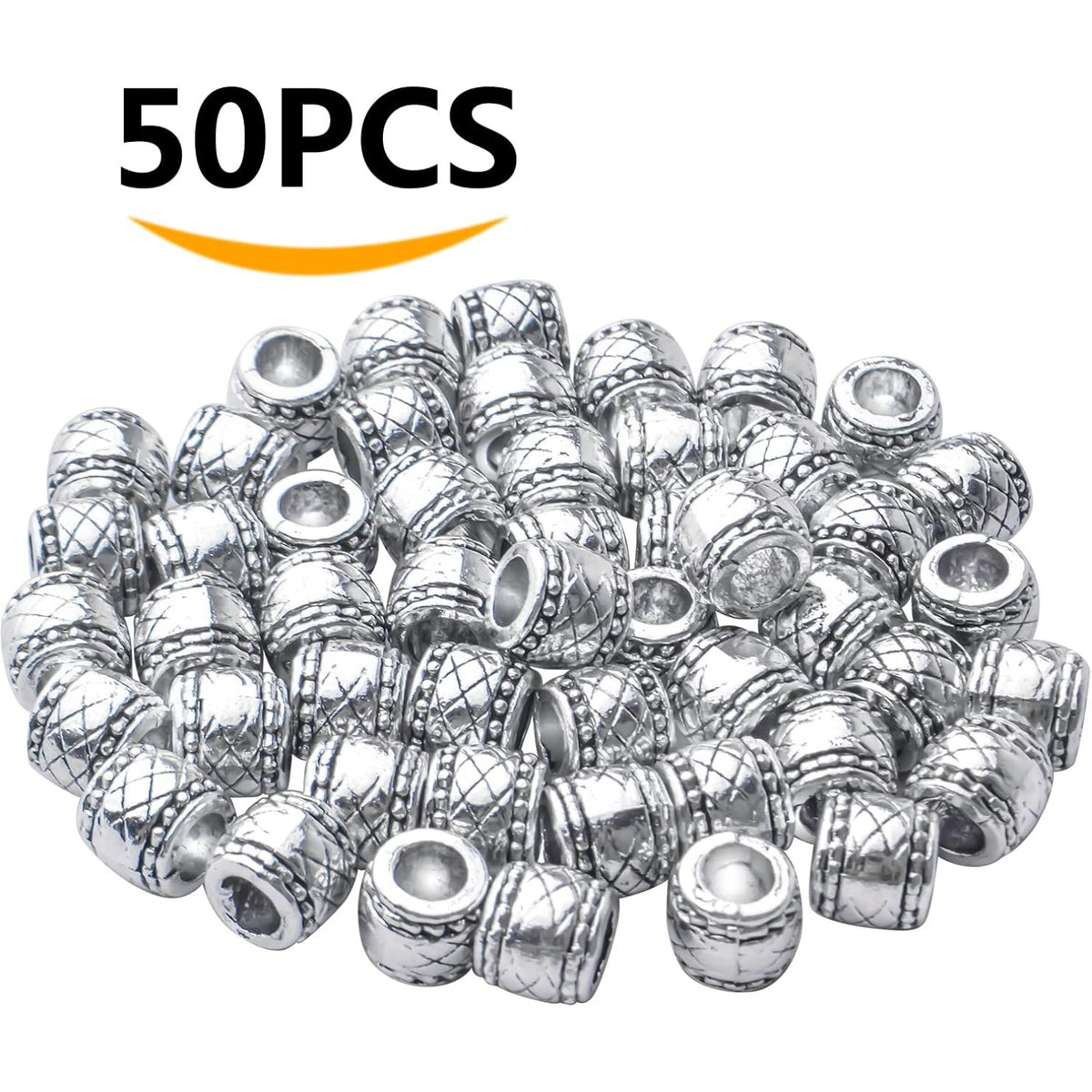50pcs Antique Silver Plated Large Hole Bead Spacers Alloy Tibetan Barrel Spacer Beads Column Tube Beads Charm Beads for Jewelry Making DIY Bracelet Necklace,Hole: 4.7mm