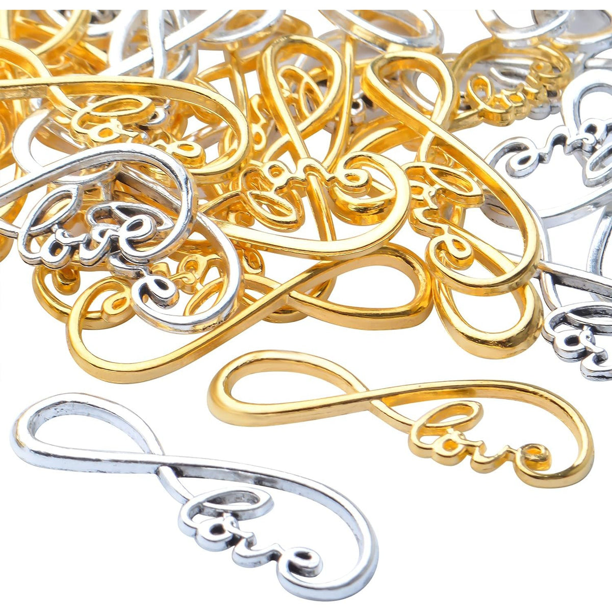 60pcs Infinity Love Symbol Connectors Charms Pendants Alloy Infinity Beads Charms for DIY Bracelet Necklace Jewelry Making Accessories,Gold,Antique Silver