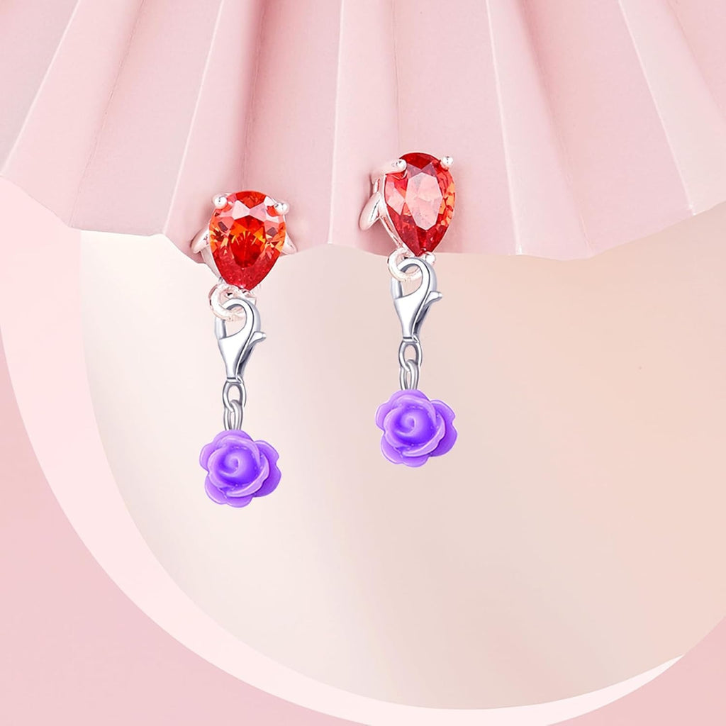 24pcs Clip On Flower Charms Rose Dangle Charms Pendant with Lobster Clasp for DIY Bracelet Necklace Jewelry Making,12 Colors