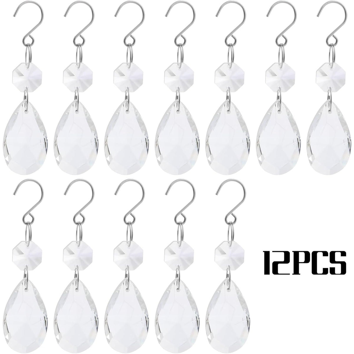 12pcs 38 mm Hanging Glass Crystal Chandelier Prisms Clear Teardrop Chandelier Crystals Suncatcher Pendants Hanging Ornaments with Hook for Window Office Home Decoration
