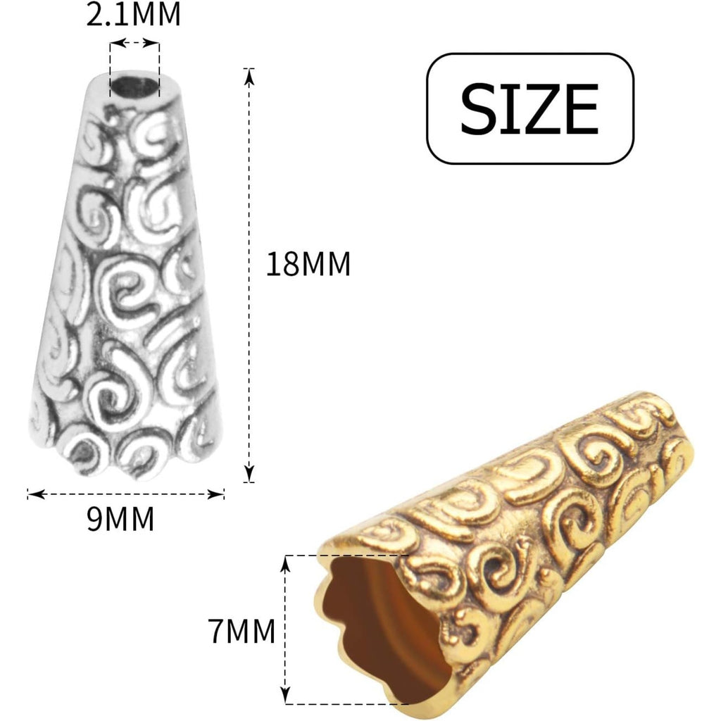 Beads Caps Making, 100pcs Antique Beads Caps Tibetan Style Cone Caps Metal Beads End Caps Flower Bead Caps Tassel Crafts DIY for Jewelry Making, 17.5 8.5mm