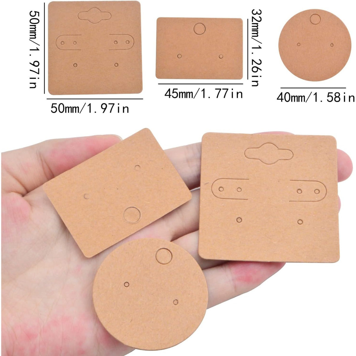 300 Sheets Brown Blank Earring Holder Cards Kraft Paper Jewelry Display Cards Price Tags for Hanging Necklace Hoops Earrings Jewelry Display Supplies, 3 Styles