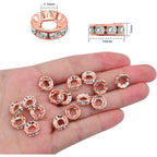 100pcs 10 mm Rhinestone Rondelle Spacer Beads Large Hole Round Crystal Loose Beads Craft Supplies for DIY European Bracelet Jewelry Making Decor, Rose Golden