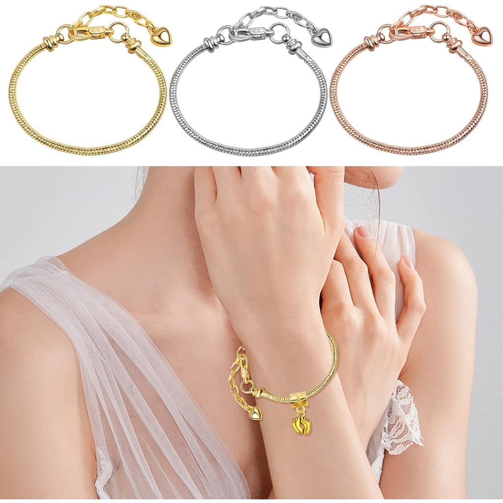 6pcs Snake Bone Chains Metal Snake Chain Spool Short Layered Necklaces with 30pcs Large Hole Spacer Beads Bails Bead Connectors for DIY Bracelet Jewelry Making, 3 Colors