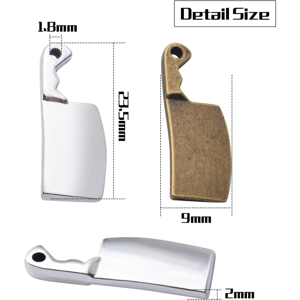 60pcs Kitchen Charms,23.5mm×9mm Alloy Knife Meat Cleaver Charm Pendants for DIY Bracelet Necklace Jewelry Crafts Making Supplies,2 Colors