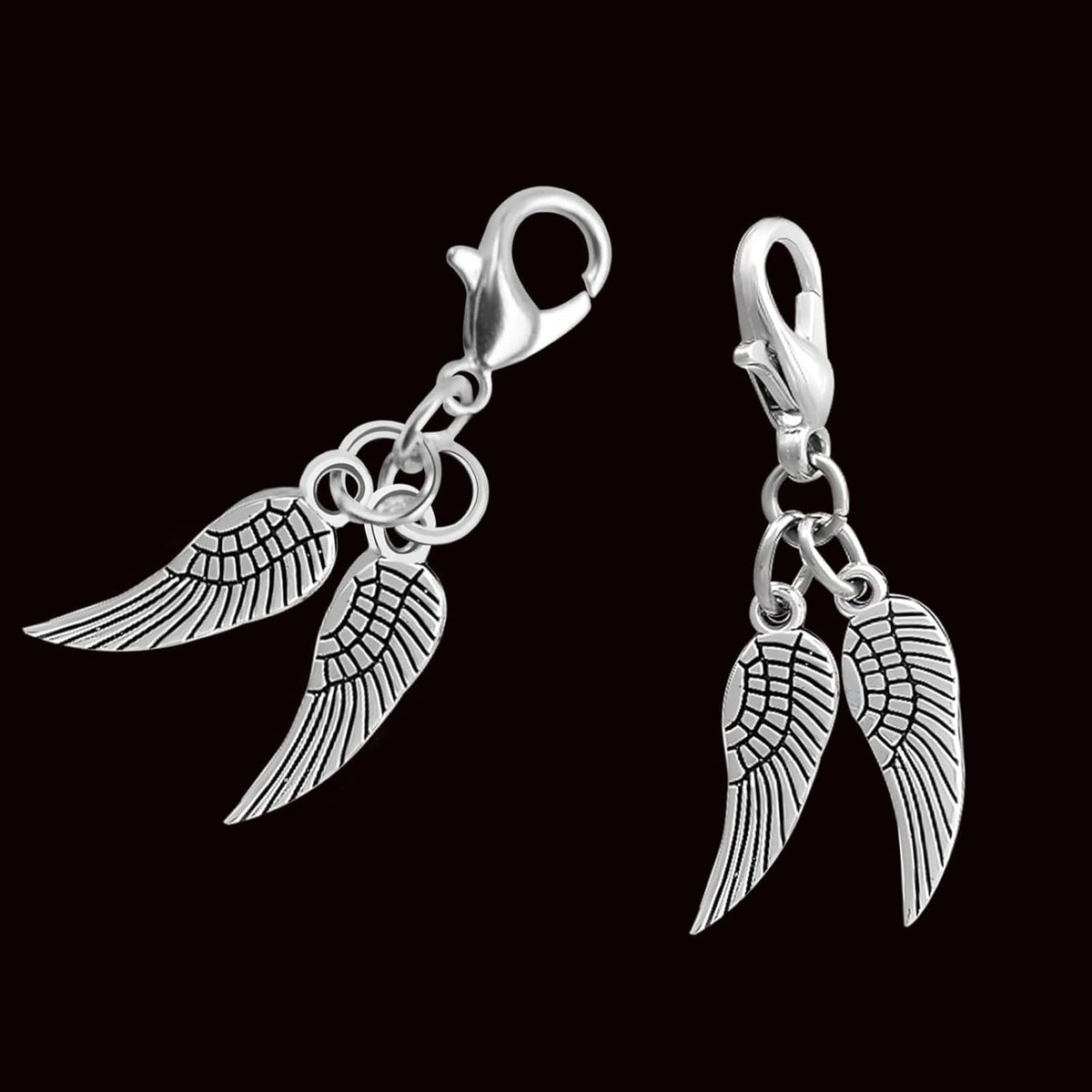 20 Sets of Angel Wing Clip on Charms with Lobster Clasp Antique Silver Double Wings Dangle Pendant Clasps Hanging Ornaments for DIY Earrings Keychains Crafts Jewelry Making