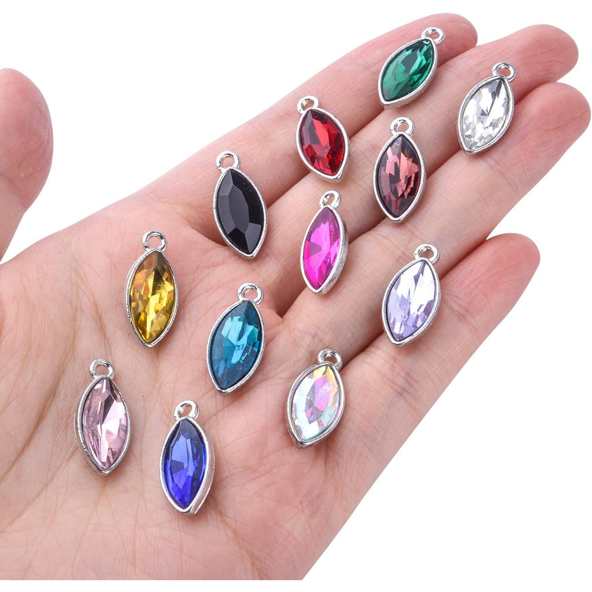 24pcs Crystal Birthstone Charms Leaf Shape Charm Pendants Crystal Beads Pendants Crystal Charm for DIY Jewelry Necklace Earrings Bracelet Making Supplies, 9mm×20mm, 12 Colors