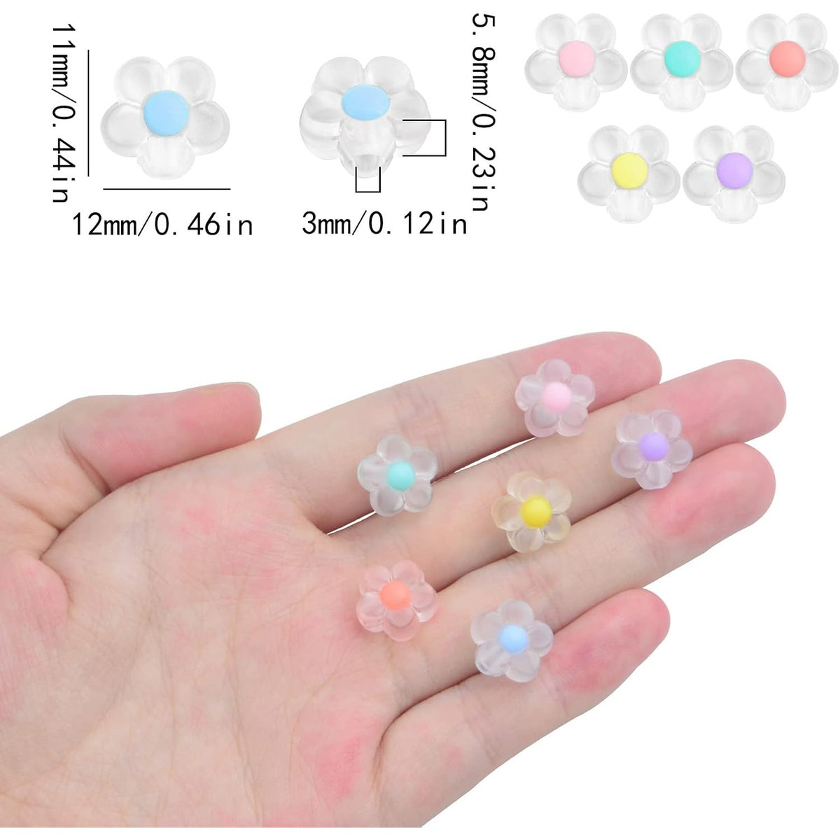 200pcs Acrylic Flower Beads Frosted Mixed Colors Plum Blossom Spacer Beads Transparent Loose Craft Bead Caps for DIY Jewelry Making Decoration Hair Accessories