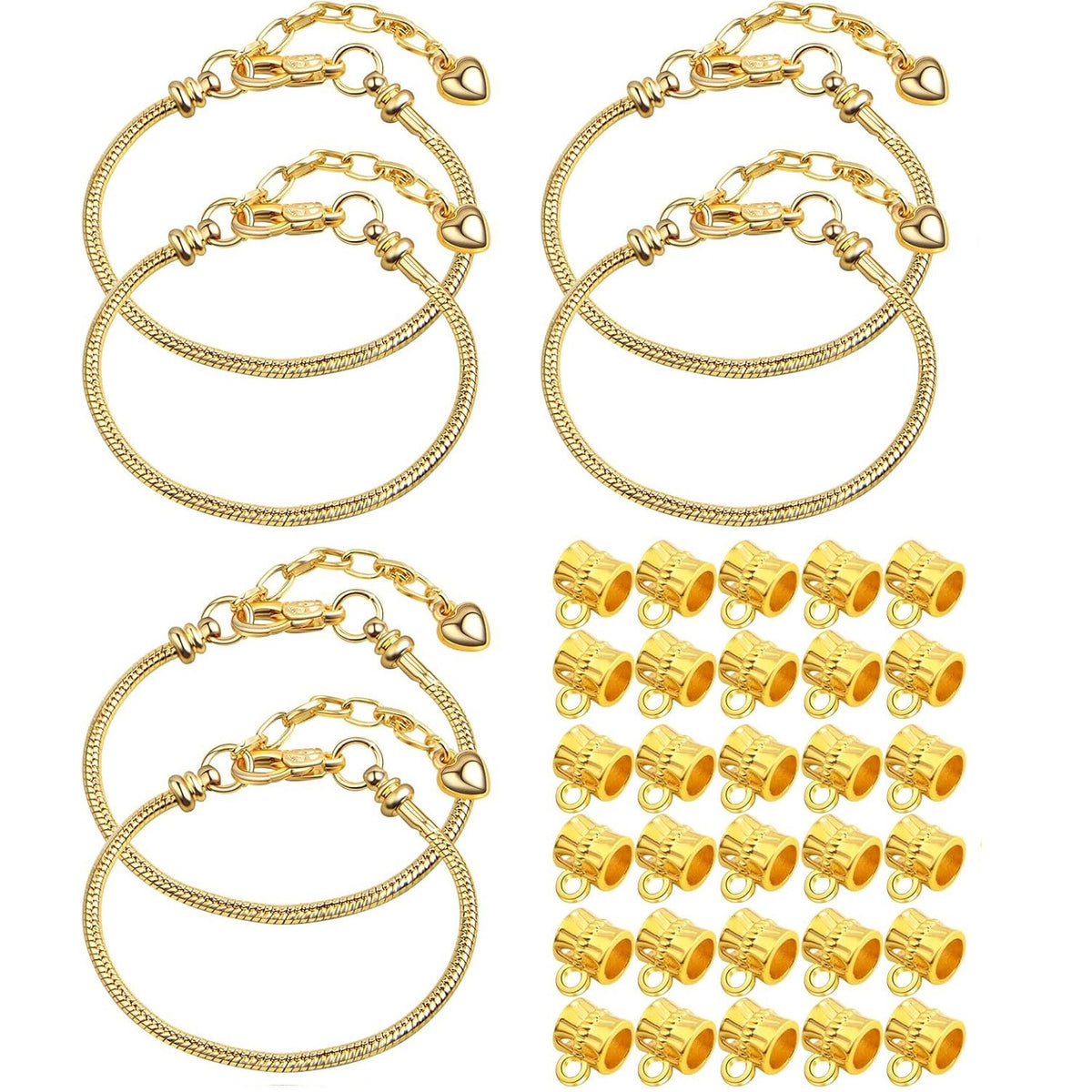 6pcs Snake Bone Chains Metal Snake Chain Spool Short Layered Necklaces with 30pcs Large Hole Spacer Beads Bails Bead Connectors for DIY Bracelet Jewelry Making, 3 Colors