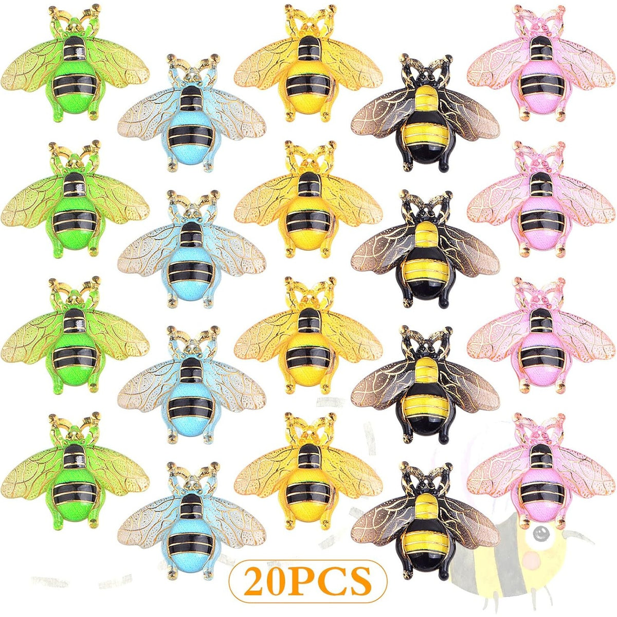 20pcs Gradient Color Bee Wing Charms Resin Honeybee Insect Pendants Embellishments Craft Supplies for DIY Necklace Bracelet Jewelry Making Crafts Decor, 5 Colors