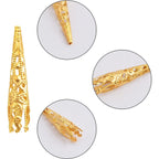 100pcs Golden Long Horn-shaped Flower Bead Caps Hollow Cone Bead End Caps Filigree Flower Spacers Hair Braid Beads for Women DIY Neckalce Earrings Hairpins Craft Projects