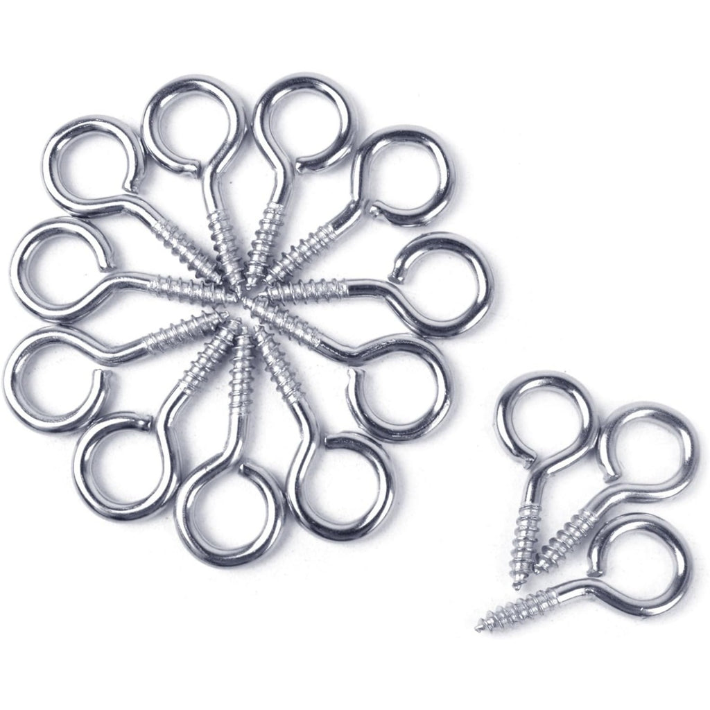 100 Pieces 1 inch Eye Hooks Small Screw Eyes Metal Eye Shape Screw Hooks Self-Tapping Screws Hooks Ring, Silver