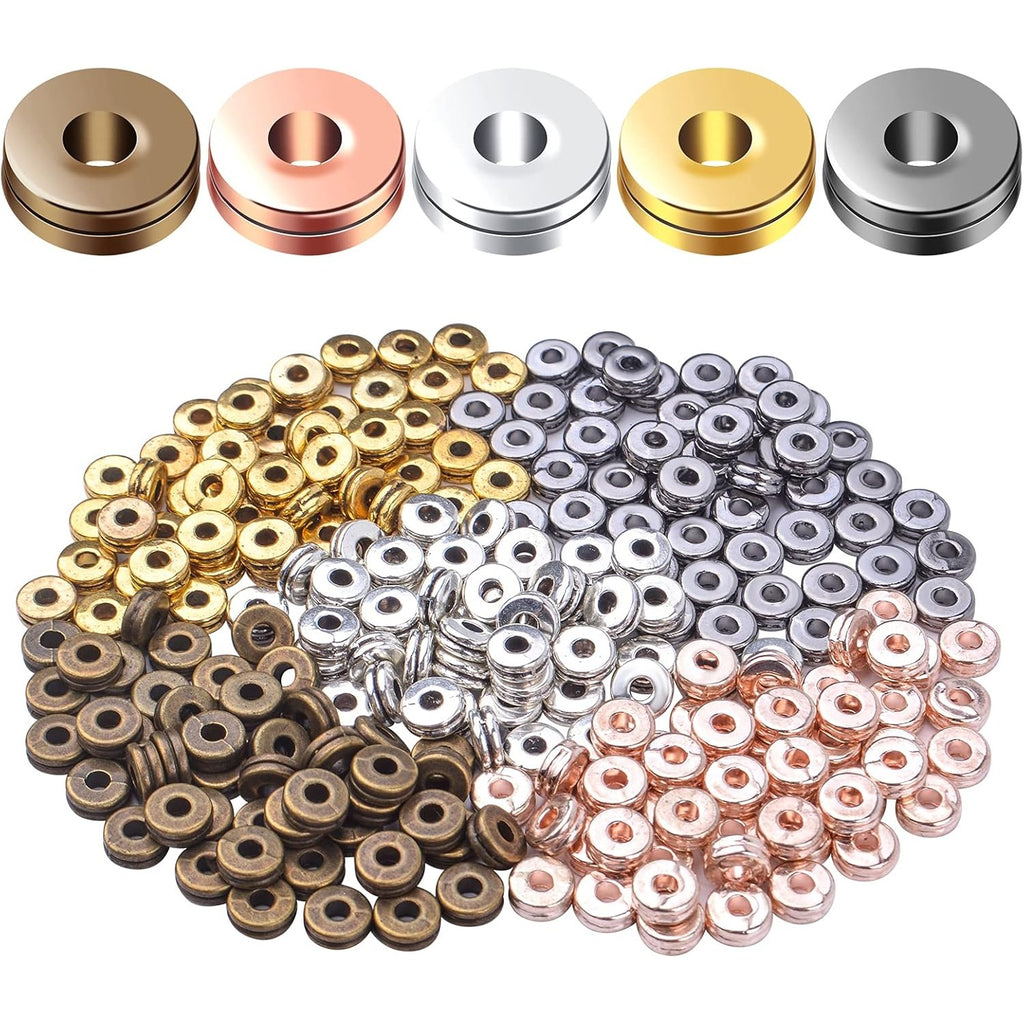 Metal Spacer Beads,200pcs Flat Round Disc Rondelle Spacer Beads Metal Rondelle Beads Spacers for Jewelry Making(6mm) - Silver and Golden