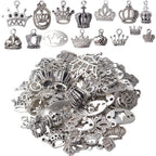 100g Antique Silver King Crown Charms Alloy Crown Pendant Charms Mixed Styles Jewelry Crown Charms for DIY Bracelet Jewelry Making Crafts Supplies