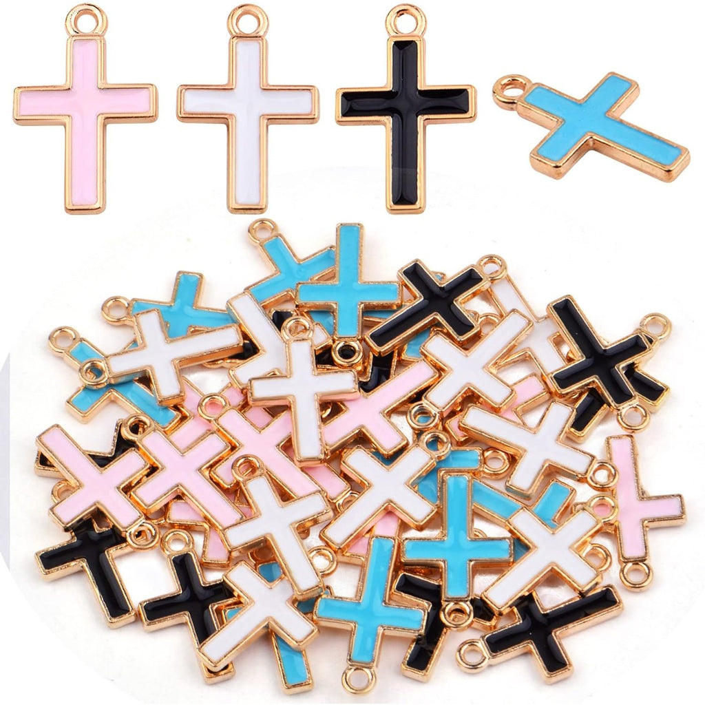 40pcs Round Enamel Cross Charms Alloy Crucifix Charm Pendants for Jewelry Making Bracelet Necklace,4 Colors