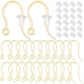 100pcs Golden Plastic Earring Hooks Fish Hooks with Loop and 100pcs Clear Bullet Earring Stoppers for DIY Jewelry Making Party Gifts Crafts Decor