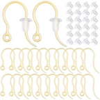 100pcs Golden Plastic Earring Hooks Fish Hooks with Loop and 100pcs Clear Bullet Earring Stoppers for DIY Jewelry Making Party Gifts Crafts Decor