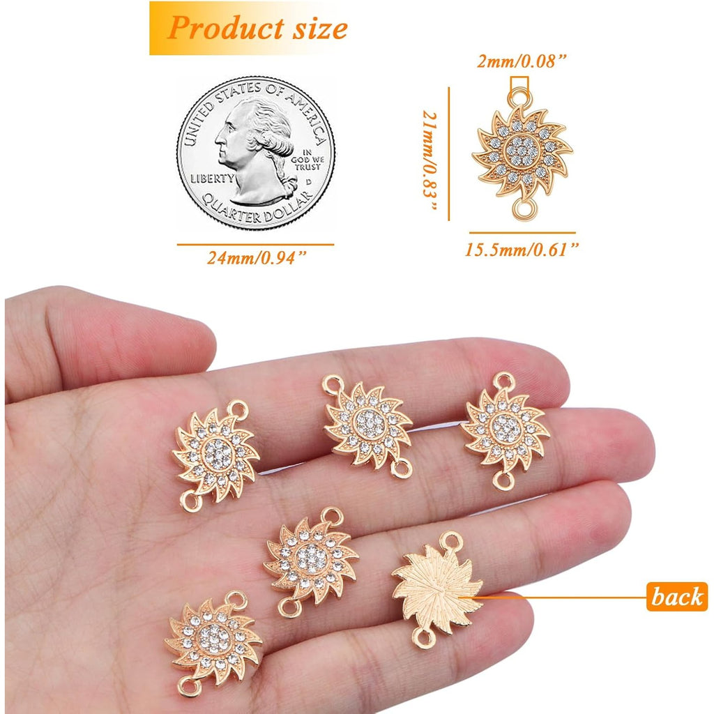 20pcs Flower Connector Charms with Shiny Rhinestone Alloy Flower Shape Pendants Double Loops Links for DIY Dangle Earrings Bracelets Jewelry Making Findings