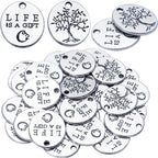 Inspirational Words Charms, 30pcs Lettering Saying Pendants (LIFE IS A GIFT) Tree of Life Charms Beads Jewelry Findings for DIY Necklace Bracelet - Double-Sided Design