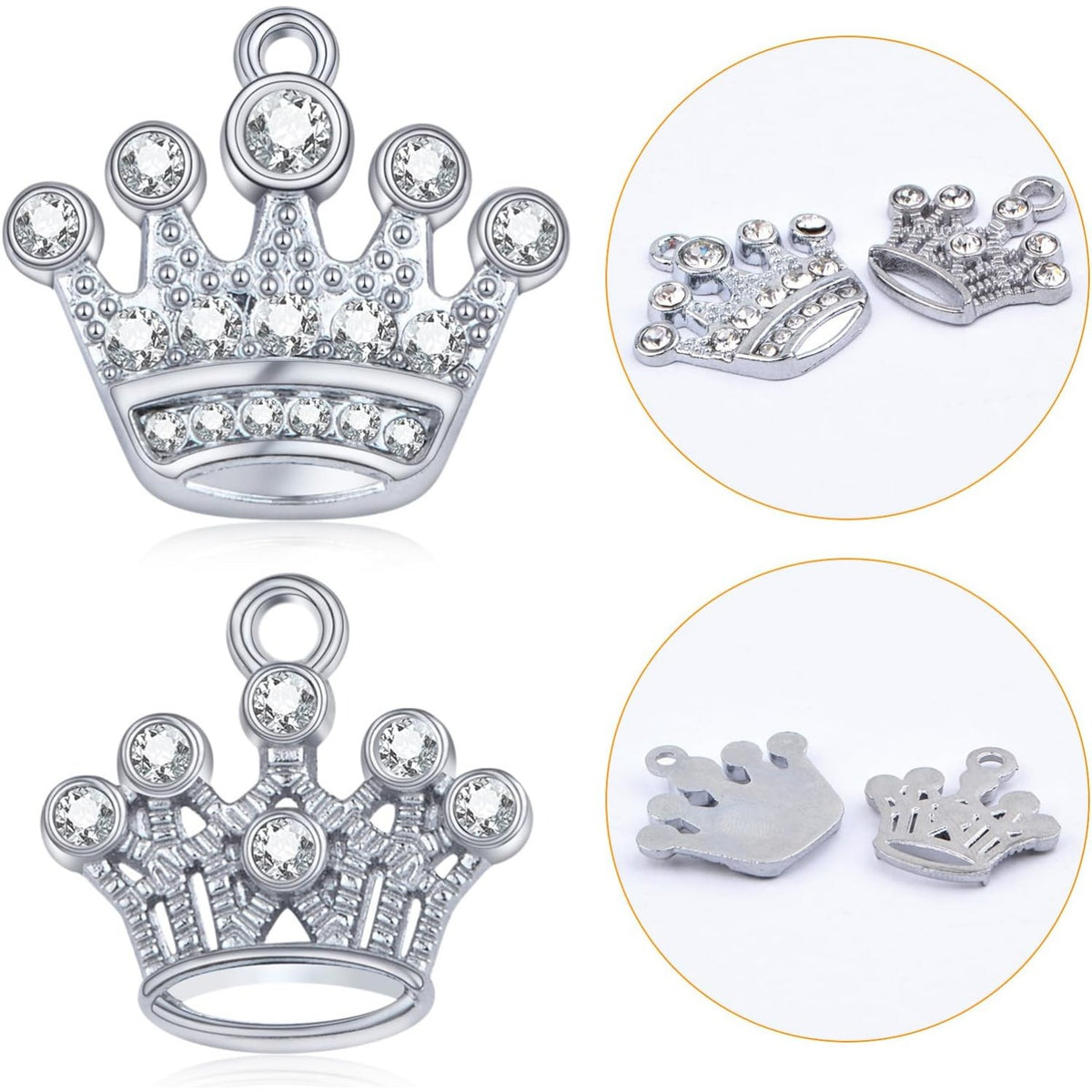 20pcs Silver Crown Shape Dangle Charms Alloy Lovely Queen Crown Pendants with Rhinestone Craft Supplies for DIY Necklace Earrings Jewelry Making Valentine's Gifts, 2 Styles