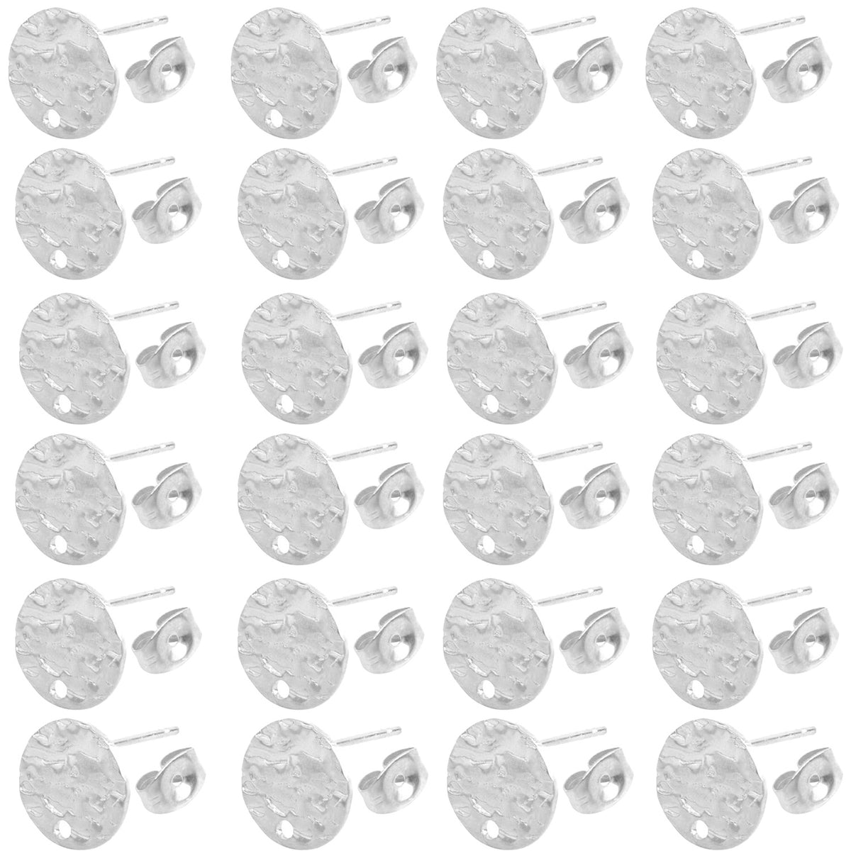 24pcs 3 Sizes Textured Blank Flat Round Stud Earring Findings Stainless Steel Earring Posts with Loop and 24pcs Butterfly Earring Backs for DIY Jewelry Making, 2 Colors