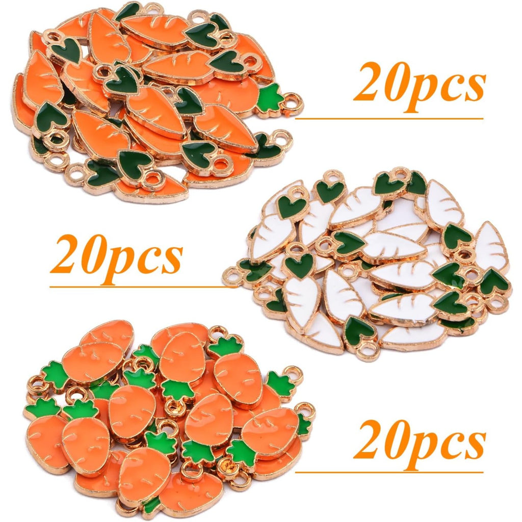 60pcs Enamel Radish Shape Charms Alloy Carrot Fruit Food Vegetable Theme Dangle Pendants Keychain Accessories for DIY Necklace Earrings Jewelry Making Supplies, 3 Styles