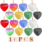 16pcs 8 Colors Heart Charms Transparent Spray Painted Heart Shape Glass Pendants with Golden Plated Metal Pinch Clasps for DIY Necklace Jewelry Making Valentine's Day Gift