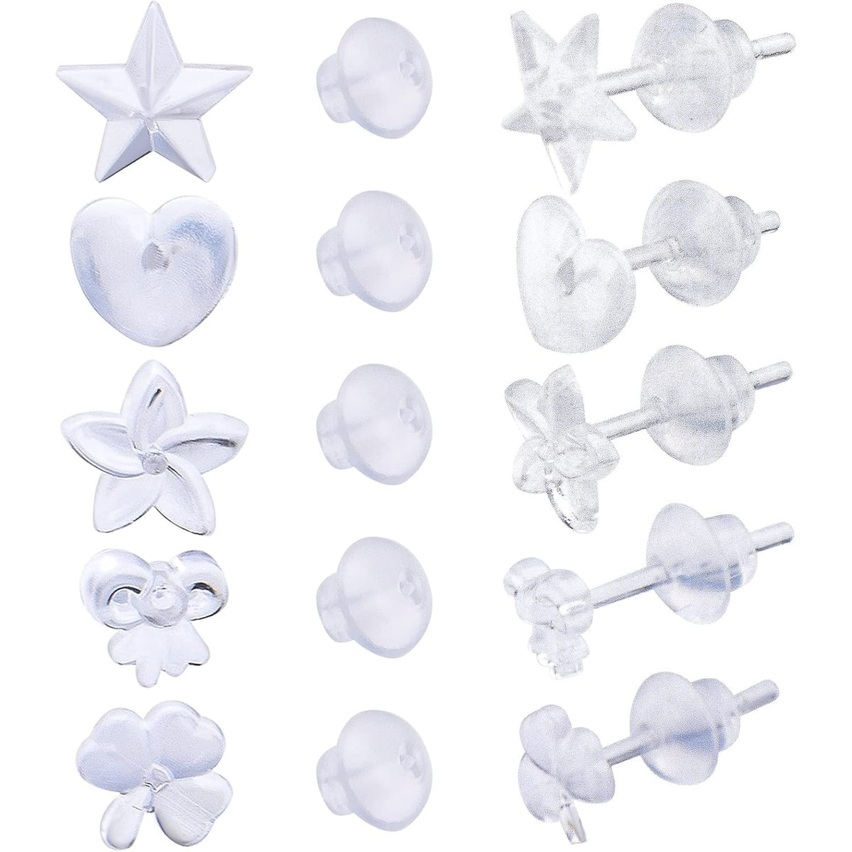 50pcs Clear Resin Earring Studs & Backs, 5 Styles, DIY Jewelry Making Findings, Adult, Non-Foldable
