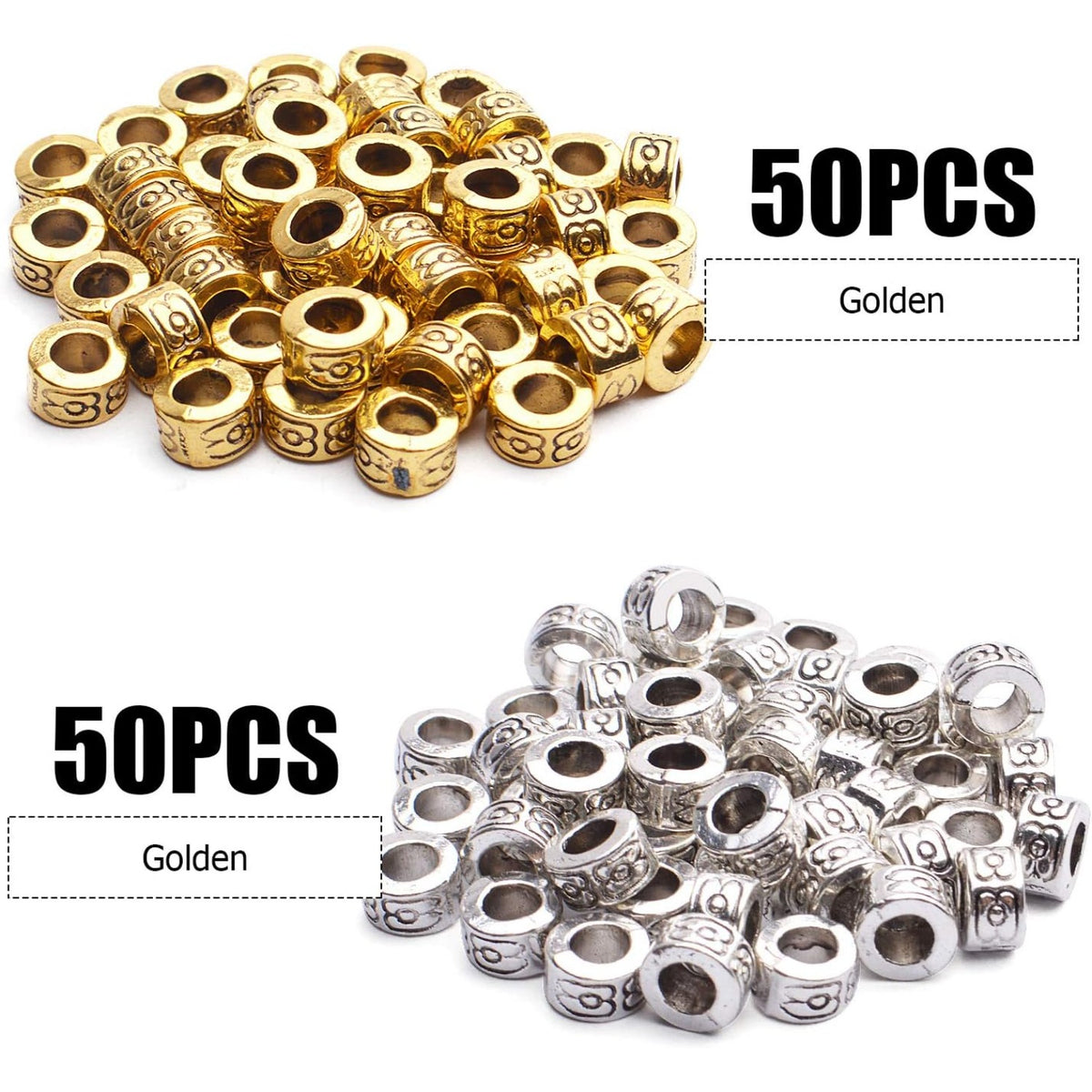Large Hole Spacer Beads, 100pcs 6.5mm Round Rondelle Spacer Beads Large Hole Spacer Beads Alloy European Beads for DIY Crafts Jewelry Making, Antique Golden, Antique Silver