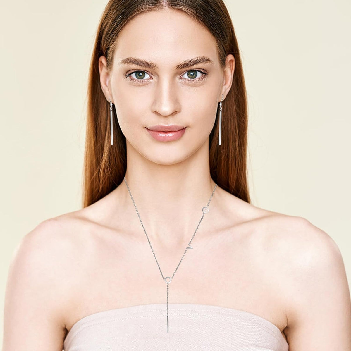 1pcs Stainless Steel Letters Love Pendant Necklace and 1 Pair Long Vertical Bar Drop Earrings Fish Hooks Jewelry Set for Women