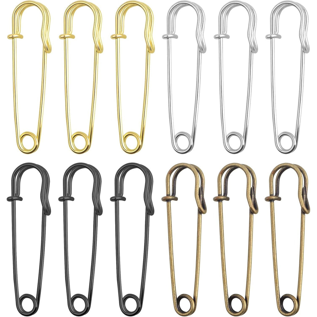 40pcs 5 cm / 2 Inch Metal Large Safety Pins Heavy Duty Blanket Pins Extra Sturdy Safety Pins Bulk for Clothes Blankets Skirts Crafts Kilts Towels Sheets, 4 Colors